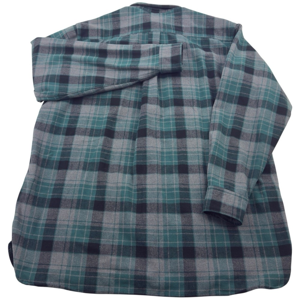 LL Bean Chamois Cloth Plaid Button Up Shirt Green Black Gray Cotton Mens XL Tall - Picture 3 of 5